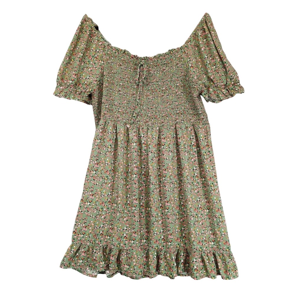 AUW Sage Floral Off-Shoulder Peasant Dress Plus Size 3X Smocked Boho Cottage